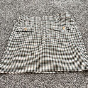 LOFT Plaid Mini Skirt Size 6 NWT Brown Blue Check Button Detail Lined